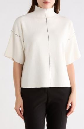 Max Studio Elbow Sleeve Mock Neck Sweater in Ivory/Black at Nordstrom Rack, Size X-Large