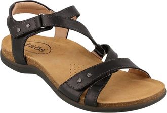 Taos Womens Grand Z Flat Leather Sandals In Black