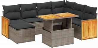 vidaXL Vidaxl - Set De Sof&aacute;s De Jard&iacute;n 8 Pzas Y Cojines Rat&aacute;n Sint&eacute;tico Gris