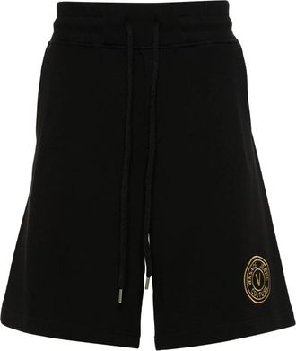 Versace Jeans Couture Zwarte katoenen trackshorts met V-embleem - Heren - Korte Broeken - Zwart - S - Katoen - Korte Broeken