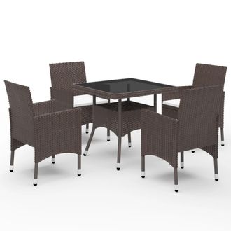 Berkfield Home 5 Piece Garden Dining Set Poly Rattan & Tempered Glass Brown