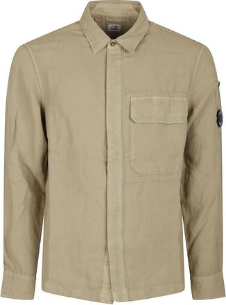 C.P. Company Lens Overshirt - Heren - Casual Overhemden - Beige - M - Katoen - Overhemden