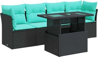 vidaXL 5 Piece Garden Sofa Set with Cushions Black Poly Rattan Acacia vidaXL