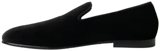 Dolce & Gabbana Mens Black Velvet Loafers Formal Shoes Cotton