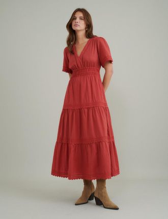 Nobody's Child Red Tiered Zara Midi Dress