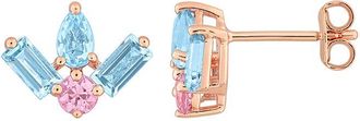 Rina Limor Silver 1.79 Ct. Tw. Blue Topaz, Pink Sapphire Floral Stud Earrings