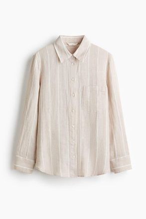 H&M Linen Shirt in Light Beige/white Striped at Nordstrom, Size Xx-Large