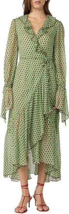 Diane Von F&uuml;rstenberg Thena Polka Dot Ruffle Trim Wrap Midi Dress in Jelly Polka Dot at Nordstrom, Size Xx-Small