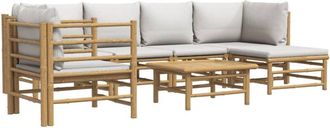 vidaXL Vidaxl - Set De Muebles De Jard&iacute;n 7 Piezas Bamb&uacute; Y Cojines Gris Claro