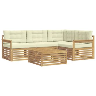 vidaXL Conjunto De Sof&aacute;s De Exterior 6 Pcs Blanco Y Crema Poli&eacute;ster Vidaxl
