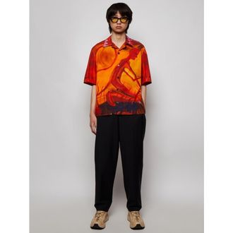 Givenchy MenS Orange Red Hawaiian Collar Boxy Shirt, Size 41