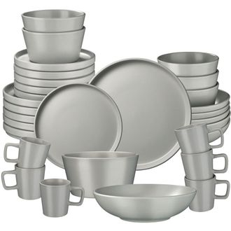 TecTake Juego de vajilla para 6 personas, 30 piezas apilables, gris