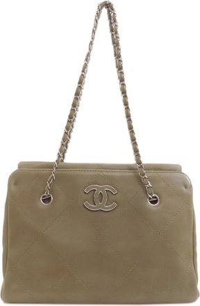 Chanel Khaki Leather Tote Bag (Pre-Owned)