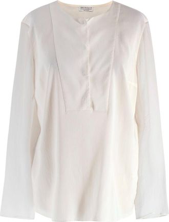 Brunello Cucinelli Cream Silk Satin Blouse Size L
