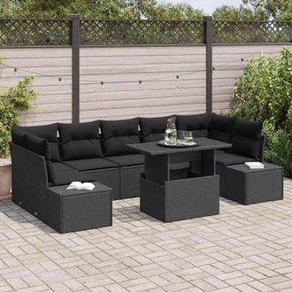 vidaXL Conjunto De Sof&aacute; De Jard&iacute;n Manual 8 Pcs Negro 100 X 55 X 73 Cm Vidaxl