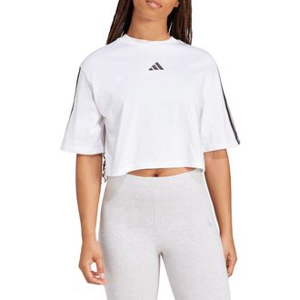 adidas 3-Stripes Cropped Cotton T-Shirt in White/Black at Nordstrom Rack, Size X-Large