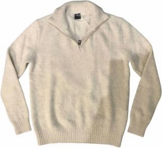 Fedeli Mens Long Sleeve Zip Sweater In Beige
