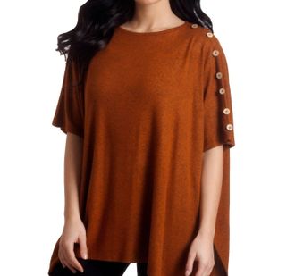 French Kyss Supersoft Button Detail Poncho In Spice
