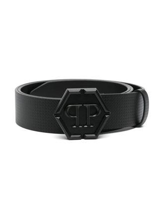 Philipp Plein logo-buckle belt - men - Calf Leather/Calf Leather - 120 - Black
