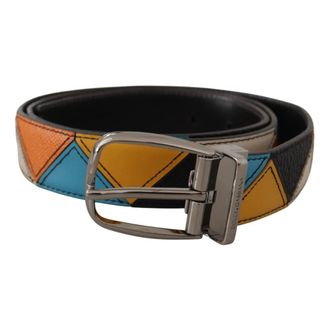 Dolce & Gabbana Belts, male, Multicolor, ONE SIZE, Multicolor Leather Silver Tone Logo Buckle Belt