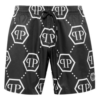Philipp Plein Badmode, Heren, Zwart, 4Xl, Polyester, Short Swim Boxer Monogram