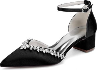 Generic Womens Wedding Party Shoes Bridal Low Heel Formal Prom Pumps Wedding Bridal Shoes 4.5Cm,Black,10 UK