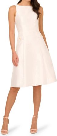 Adrianna Papell Button Mikado Midi Dress In Ivory Gold