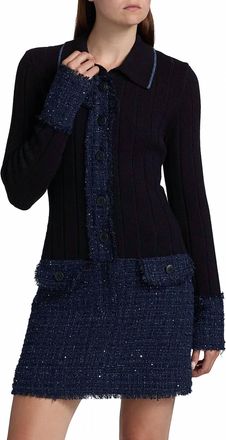 Ramy Brook Ellen Wool Rib-Knit Minidress In Navy Tweed