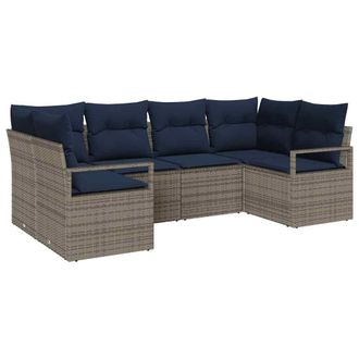 vidaXL Juego De Sof&aacute; Con Coj&iacute;n 6 Pcs Gris Rattan De Poli&eacute;ster Vidaxl