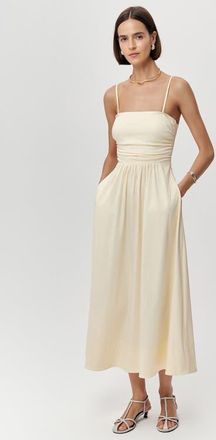 Exquise Violet Spaghetti Strap Elastic Waist Midi Dress in Bone at Nordstrom, Size X-Large
