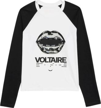 Zadig&Voltaire Rhinestone Print Long-Sleeve T-Shirt - Dames - Longsleeves - Wit - XS - Katoen - Tops