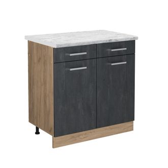Vicco Mueble Bajo De Cocina R-line, Hormig&oacute;n Negro, 80 Cm Et M&aacute;rmol, Vicco