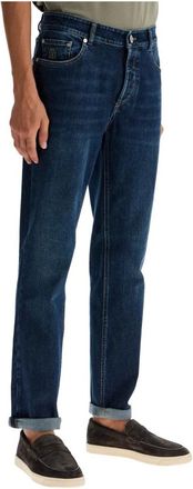 Brunello Cucinelli Donkere Wassing Stretch Denim Traditionele Fit Jeans - Heren - Regular Fit Jeans - Blauw - XL - Denim - Jeans
