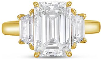 Diana M. Jewels 18kt yellow gold lab grown 6ct emerald diamond ring with trapezoids on the sides