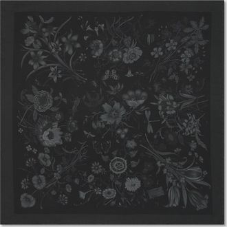 Gucci Printed Cotton Silk Pocket Square, Black, Fabric