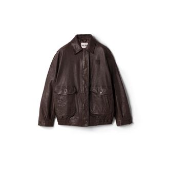 Miu Miu Leather Blouson Jacket, Woman, Dark Brown, Size 42