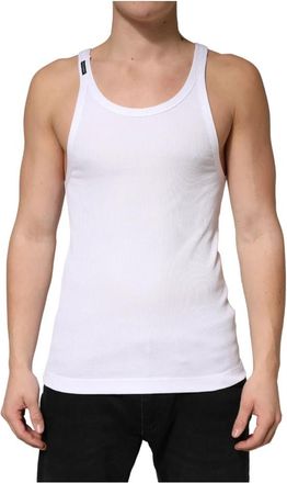 Dolce & Gabbana Ribgebreide Katoenen Mouwloze Tanktop - Heren - Tops zonder mouwen - Wit - M - Katoen - Tops