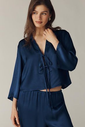 Maeve Long-Sleeve Silky Tie-Front Top