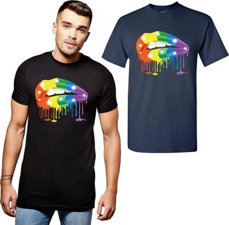 Generic LGBTQ Lips T-Shirt Gay Pride Shining Rainbow Lips Equality Unisex Gift Tee Top (Black, XL)