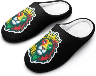 Generic Rasta Lion Funny Mens Cotton Slippers Soft Non-Slip Rubber Sole House Slipper Indoor Outdoor