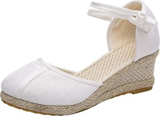 Generic Women Wedge Sandals Solid Color Closed Toe Sandals Espadrille Dressy Sandal Round Toe Sandal Breathable Slingback Buckle Shoes Arch Support Shoes Casu