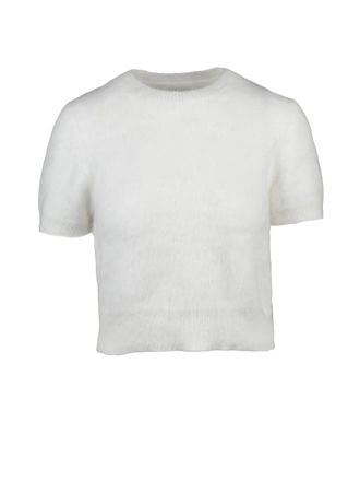 Maison Margiela Soft Angora Blend Crew Neck Sweater with Ribbed Trims