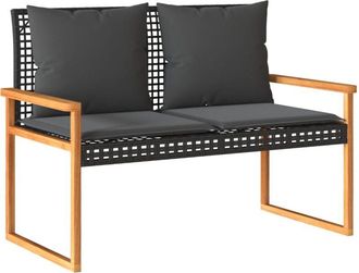 vidaXL Banco De Jard&iacute;n Con Coj&iacute;n Rat&aacute;n Sint&eacute;tico Negro Y Madera Acacia Vidaxl