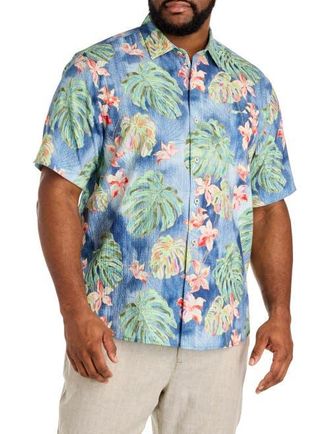 Tommy Bahama Big & Tall Nova Wave Jungle Seersucker Sport Shirt in Bering Blue at Nordstrom, Size 2X Big
