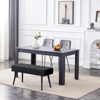 Kosy Koala Modern Dining Table Set with 2 Grey Chairs & 1 Black Bench in Charcoal