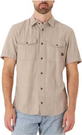 G-Star Casual Marine Slim Shirt voor Heren - Heren - Korte mouwen Overhemden - Beige - M - Katoen - Overhemden