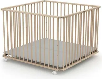 Les Tendances Parc Pliant Carr&eacute; - Webaby - Cali - 100 X 100 Cm - 4 Roulettes - Jusqua 24 Mois - Hetre Brut