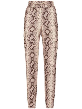 Philipp Plein snakeskin-print satin cargo trousers - Neutrals