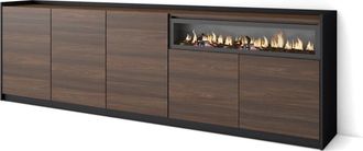 Skraut Home Aparador efecto madera roble oscuro negro 260cm chimenea efecto fuego