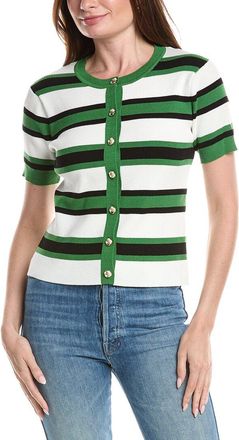T Tahari Pointelle Rib Striped Button Front Top
